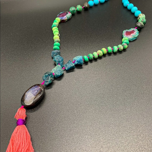 Hand knotted gemstone necklace.  42” - Picture 2 of 11